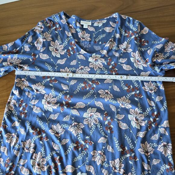 J Jill V Neck Long Sleeve Blue Floral Tee Shirt Top Womens SIZE L - Picture 4 of 8